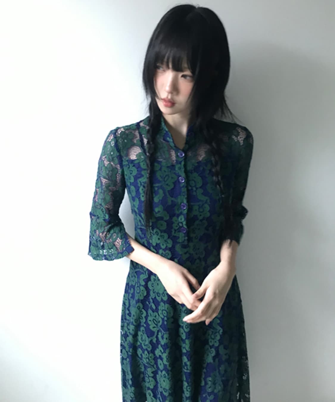 Lace collar flower dress(bluish green) 상품이미지1