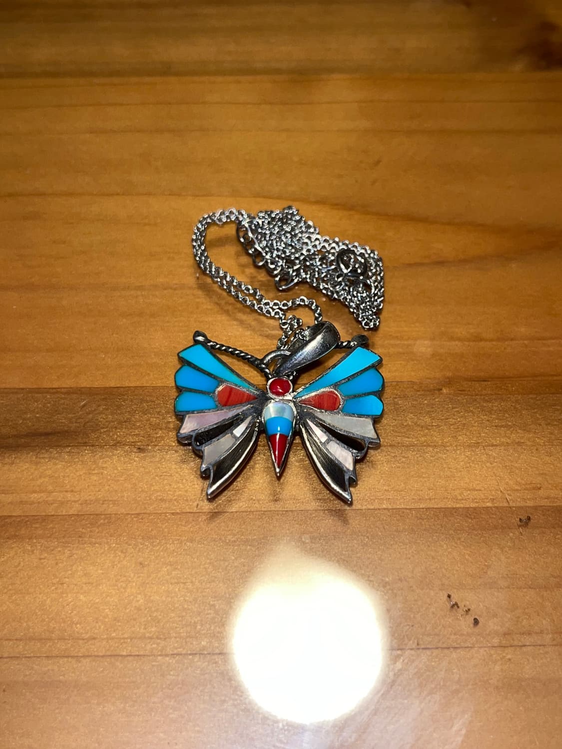 빈티지 인디언 주얼리 : 나비 인레이 스털링 실버 925 목걸이 (Nat 상품이미지2