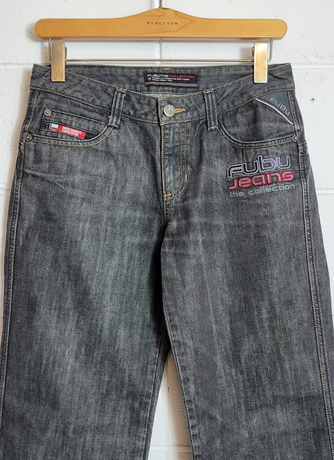 푸부(FUBU, 남여공용) 올드스쿨 흑청(데님) 워싱 바지 판매 상품이미지3