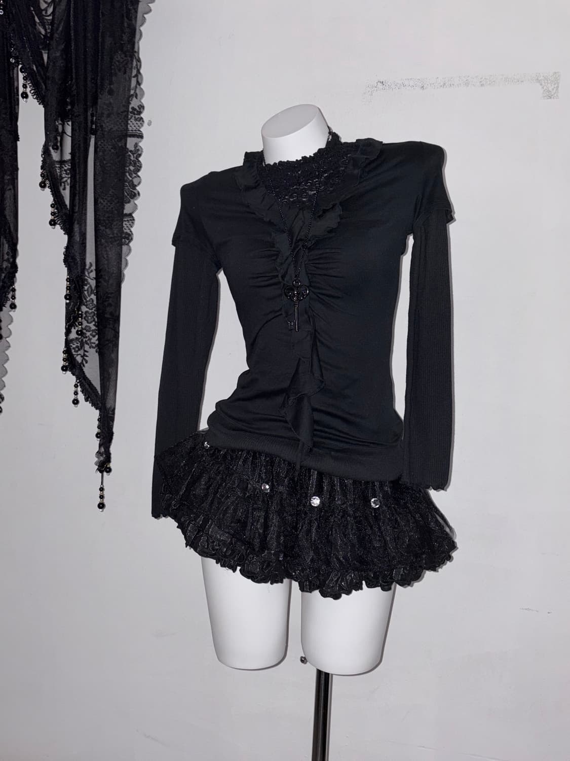 올블랙 고스코디세트 공겜여주 고딕 다크페어리 3피스 상품이미지1