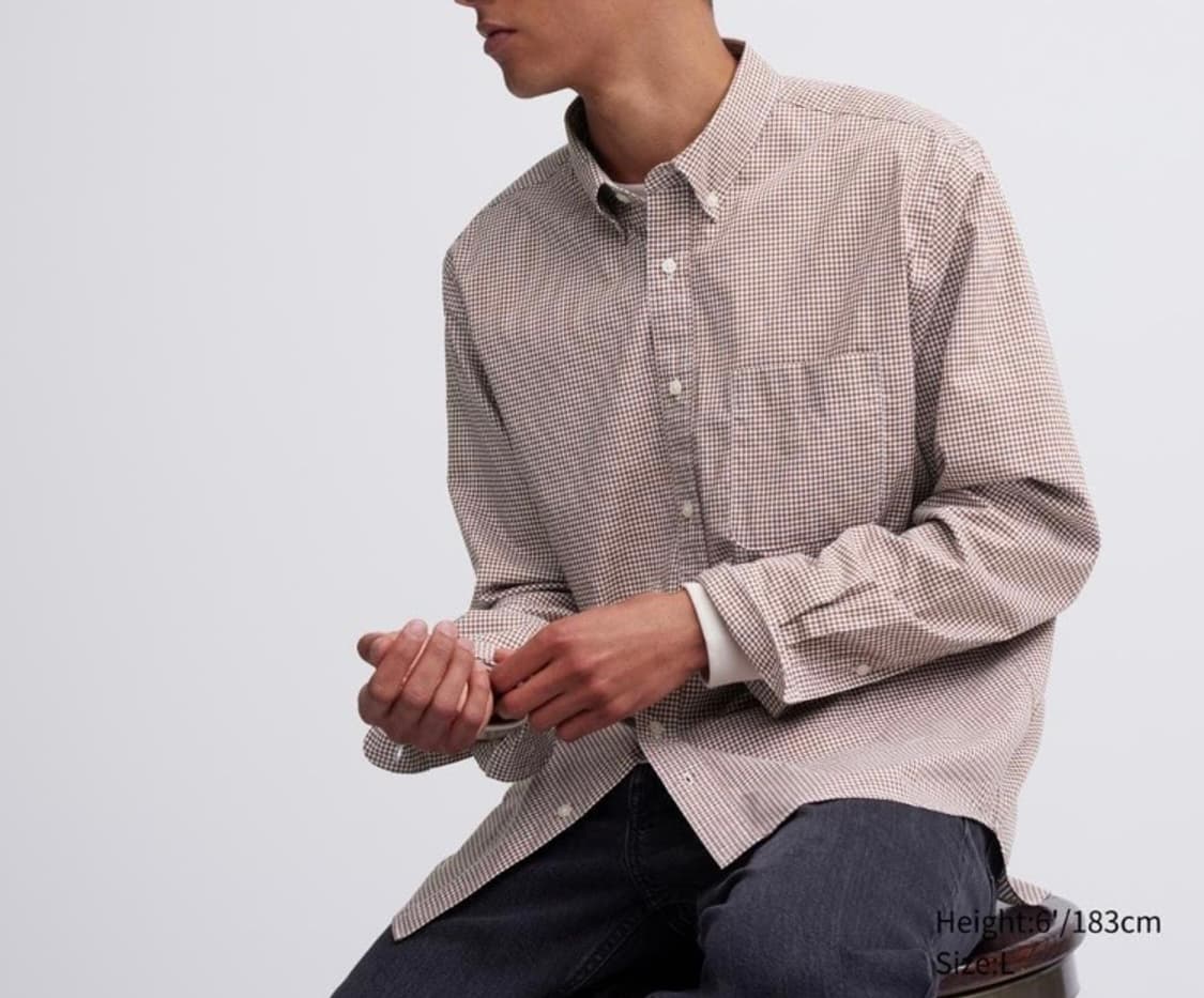 [4XL] 유니클로 오버핏 시티보이 캐쥬얼 체크 셔츠 남방 / 브라운 상품이미지1