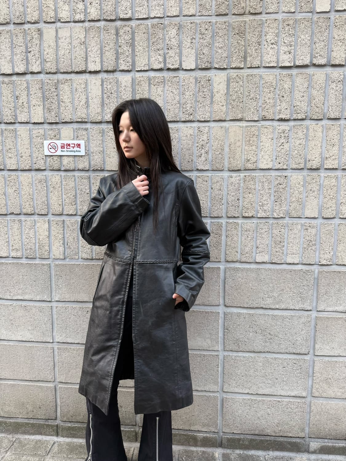 아르마니 진스 투웨이 집업 디테일 레더 코트 상품이미지5