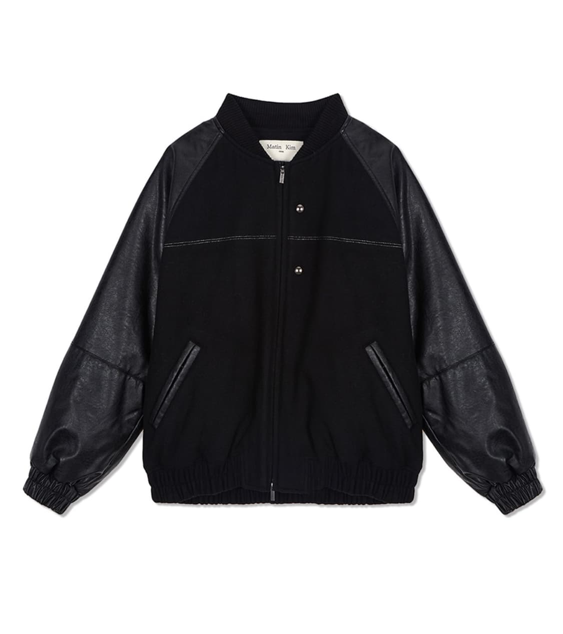 마뗑킴 레더배색 울 점퍼 상품이미지1