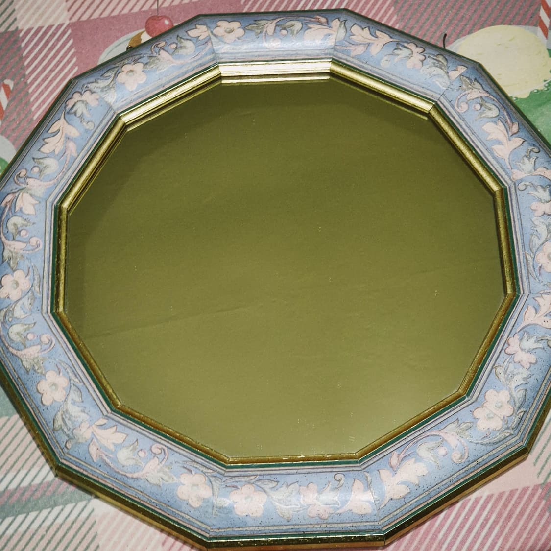 70s 이탈리아 핸드 플로랄 옥타곤 벽거울 상품이미지8