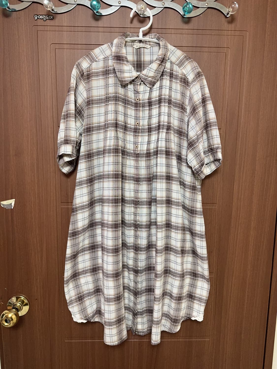 모리걸 하구미 일본 빈티지 체크 반팔 둥근카라 레이스 홍콩 원피스 상품이미지1