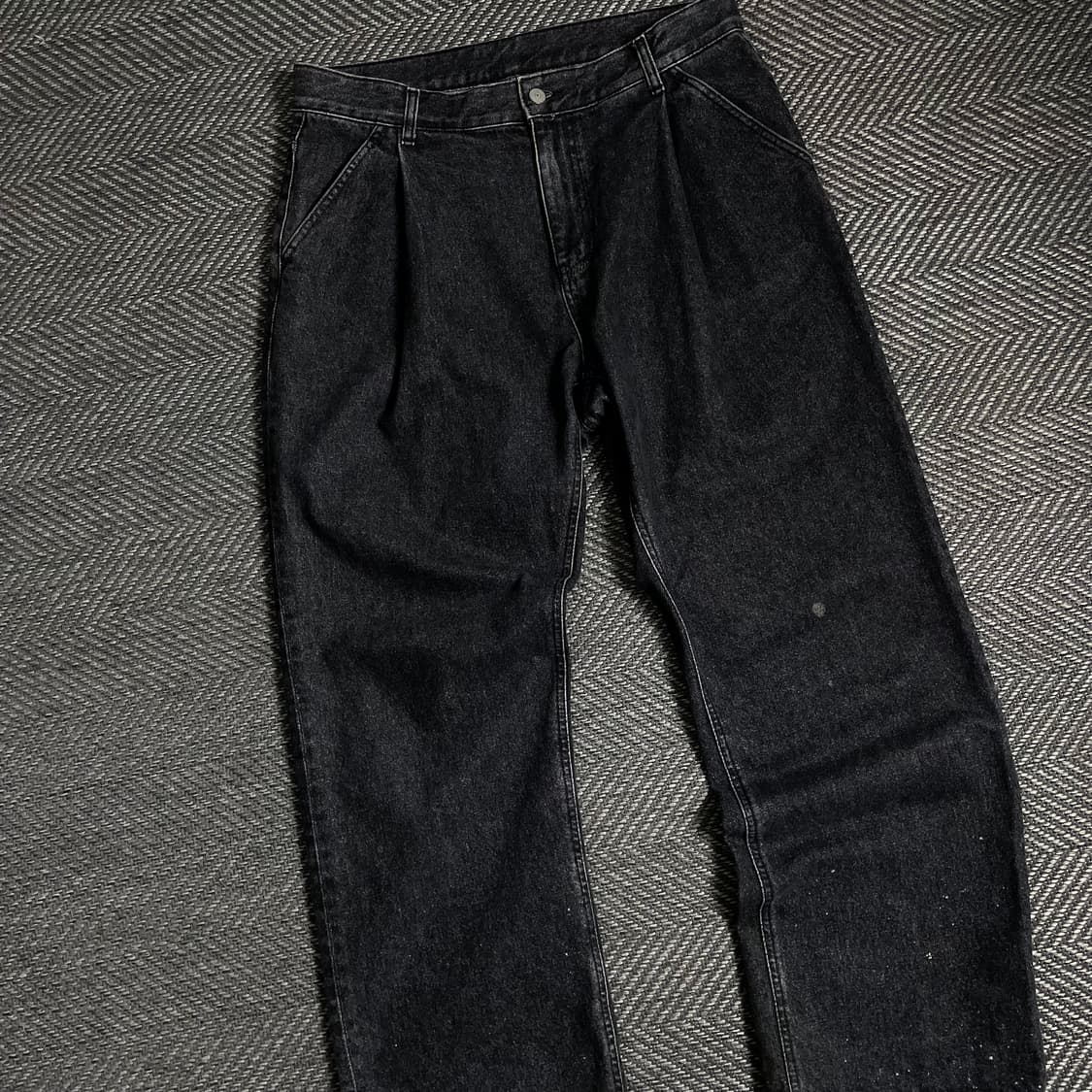 유니폼 브릿지 원턱 와이드 워시드 흑청 팬츠y 4889 상품이미지1