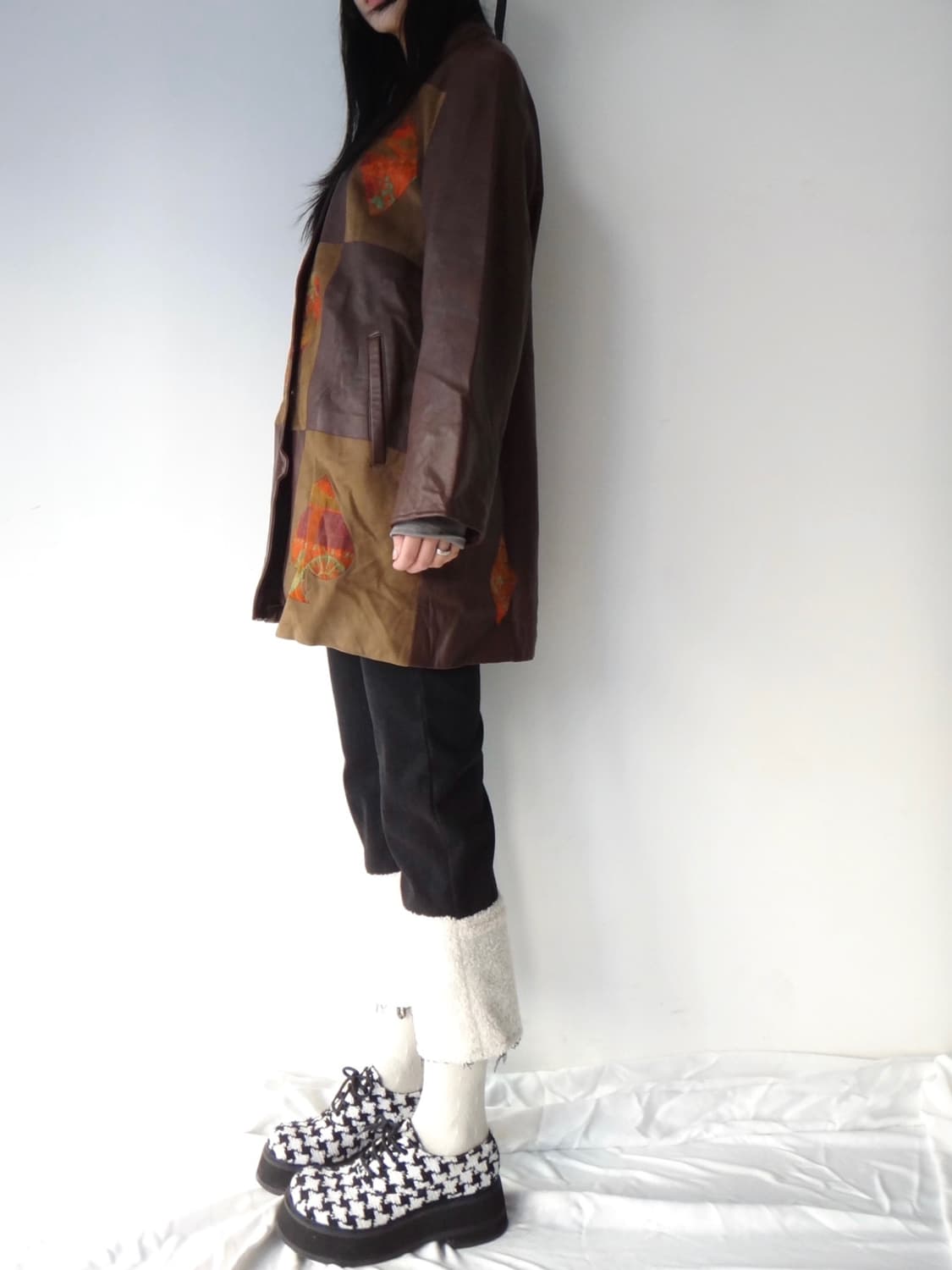 Suits symbol patch leather jacket / brow 상품이미지6