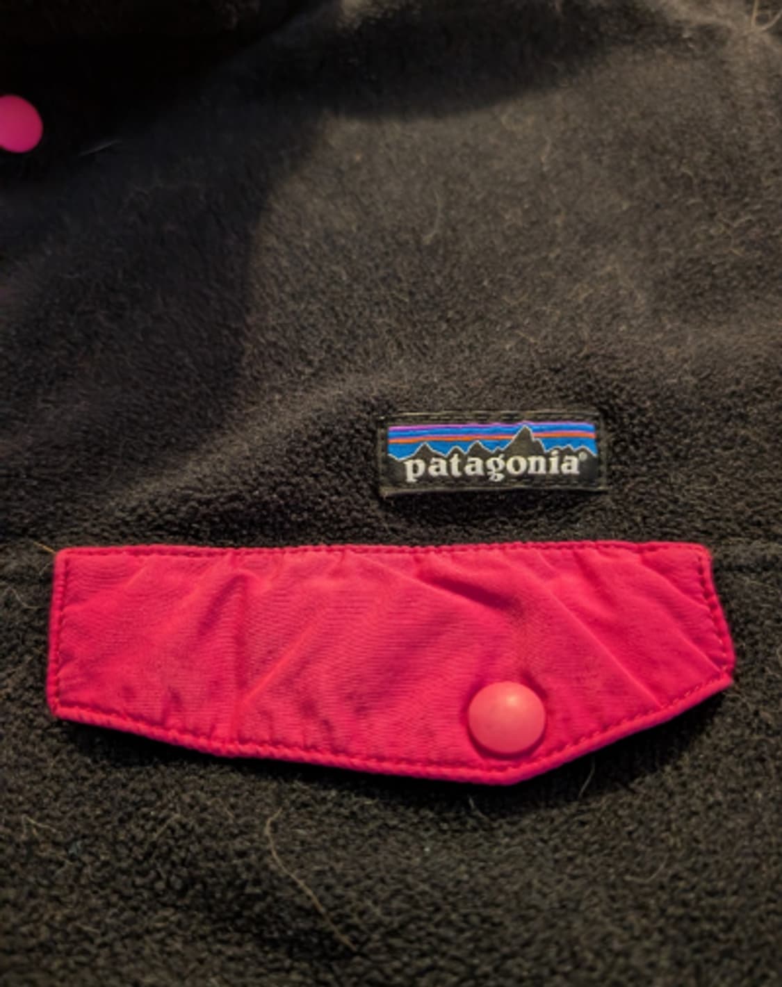 파타고니아 신칠라 스냅 플리스 풀오버 여성용 XL 블랙 핑크 트림 상품이미지3