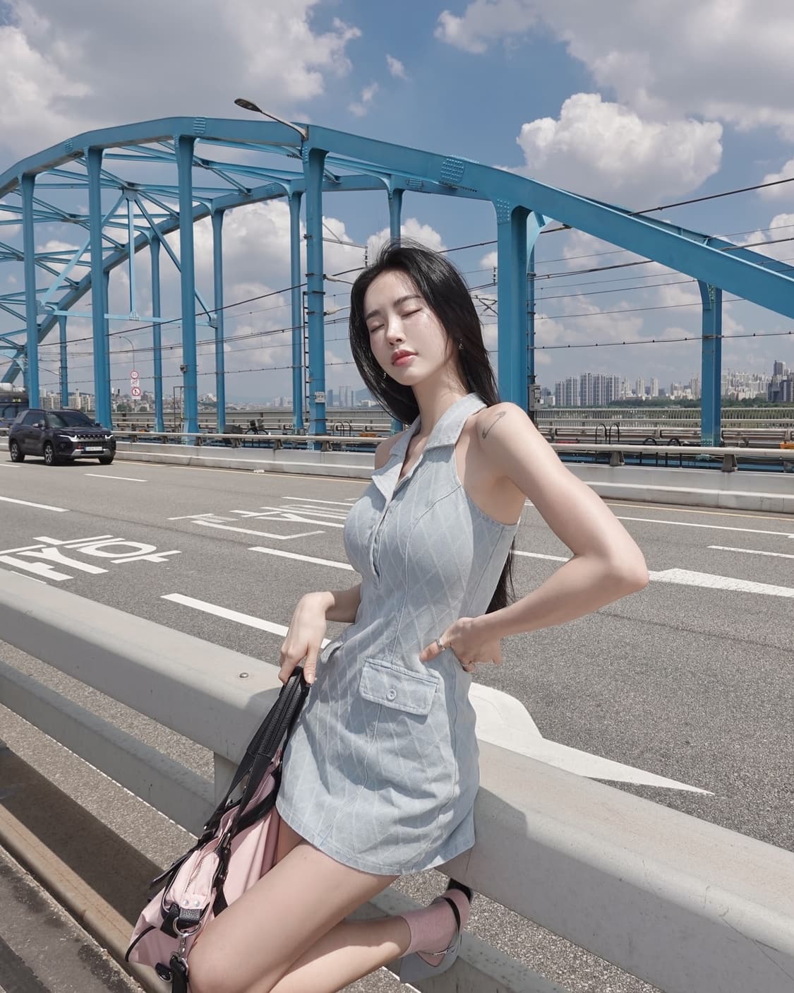 palejade jacquard halter dress lightblue 상품이미지3