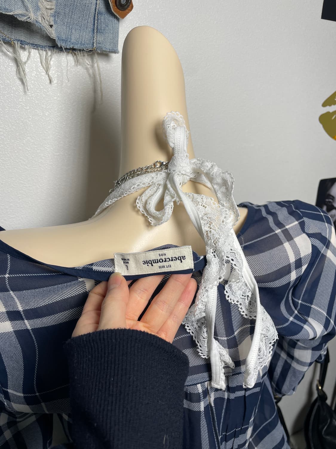 Abecrombie 아베크롬비 네이비 체크 블라우스 상품이미지3