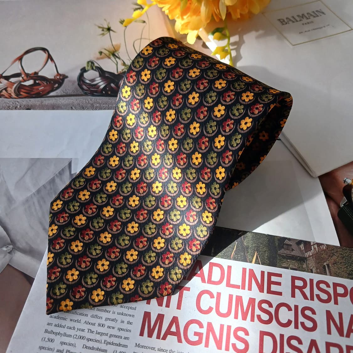 발망 실크 블랙 플라워 패턴 넥타이 9.7cm A+등급 A19160
 상품이미지2