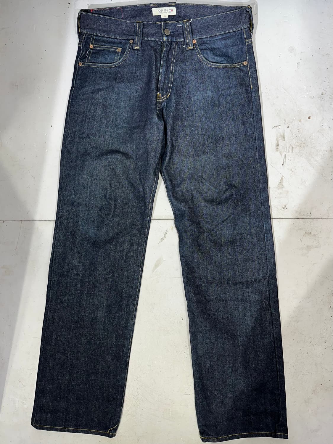 타미 힐피거 진청 빅 로고 프린팅 셀비지 데님 팬츠 청바지 M 상품이미지4
