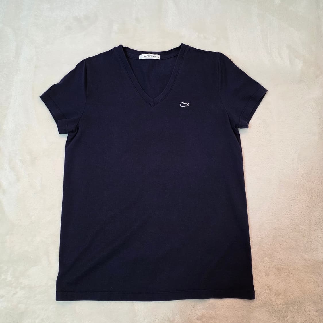 (100)여성 라코스테 슬림 브이넥 반팔 티셔츠 네이비 상품이미지1