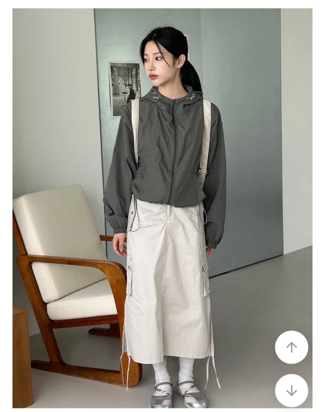 밑단 끈 포인트 뒷밴딩 카고 롱 스커트 상품이미지2