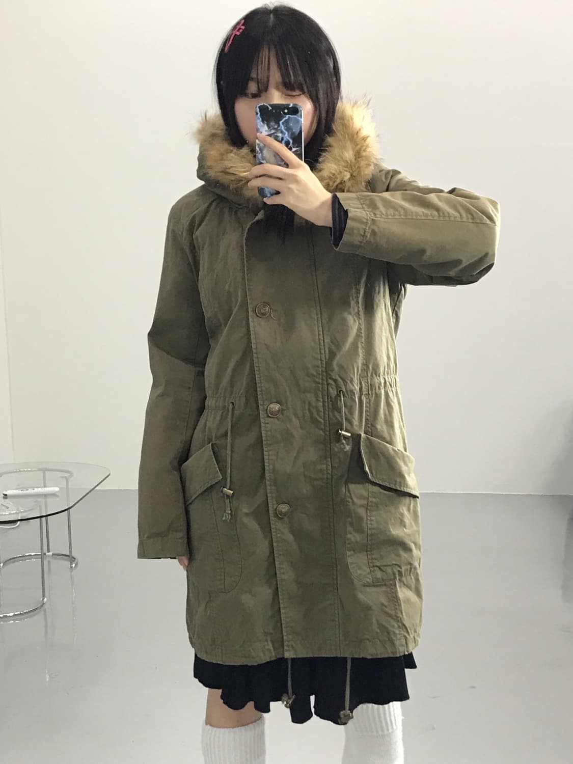 Jpn Khaki Military Hoodie Fur Coat 상품이미지2