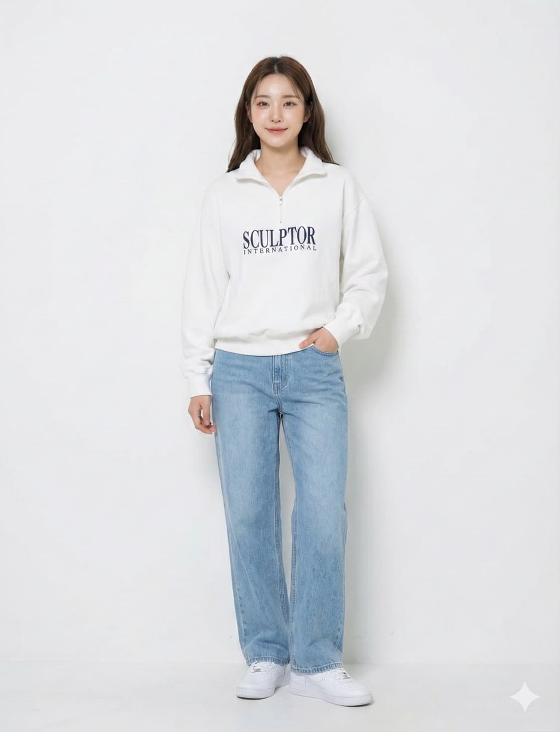 SCULPTOR 하프집업 맨투맨 화이트_S 상품이미지1