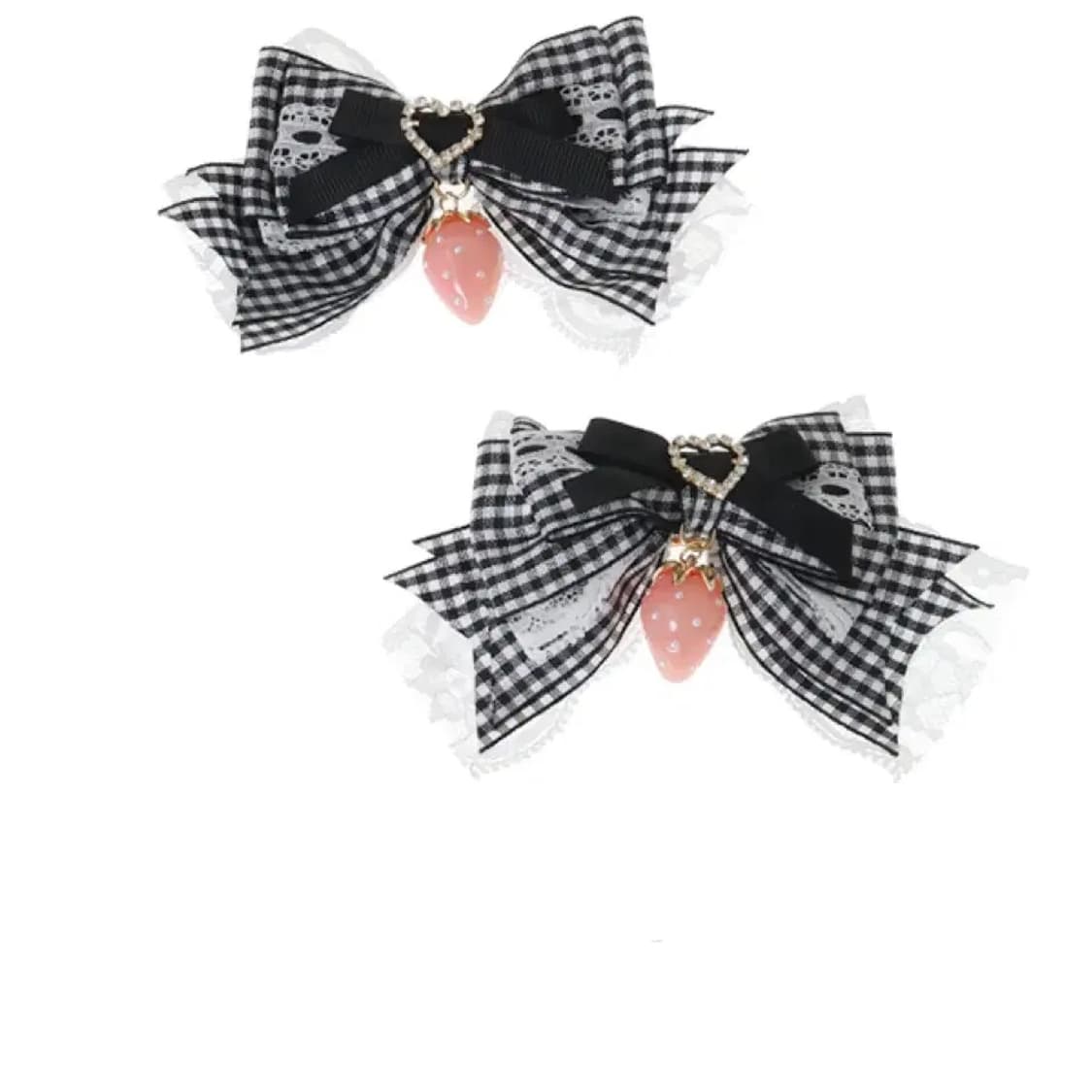 리즈리사 스트로베리 깅엄체크 헤어클립 상품이미지1