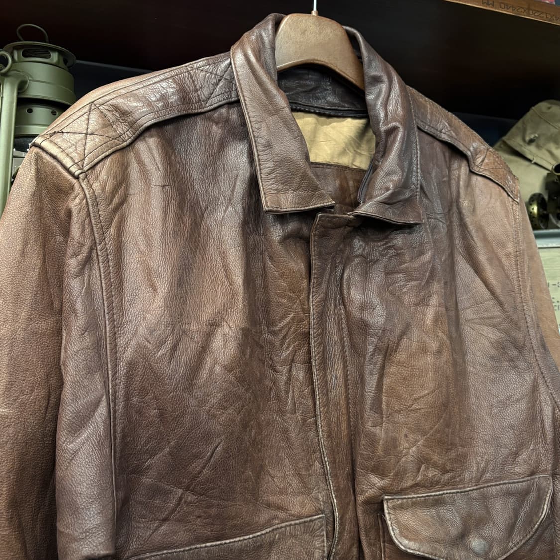 80s 빈티지 G-1  플라이트 자켓 카우하이드 탈부착 퍼카라 N670 상품이미지3