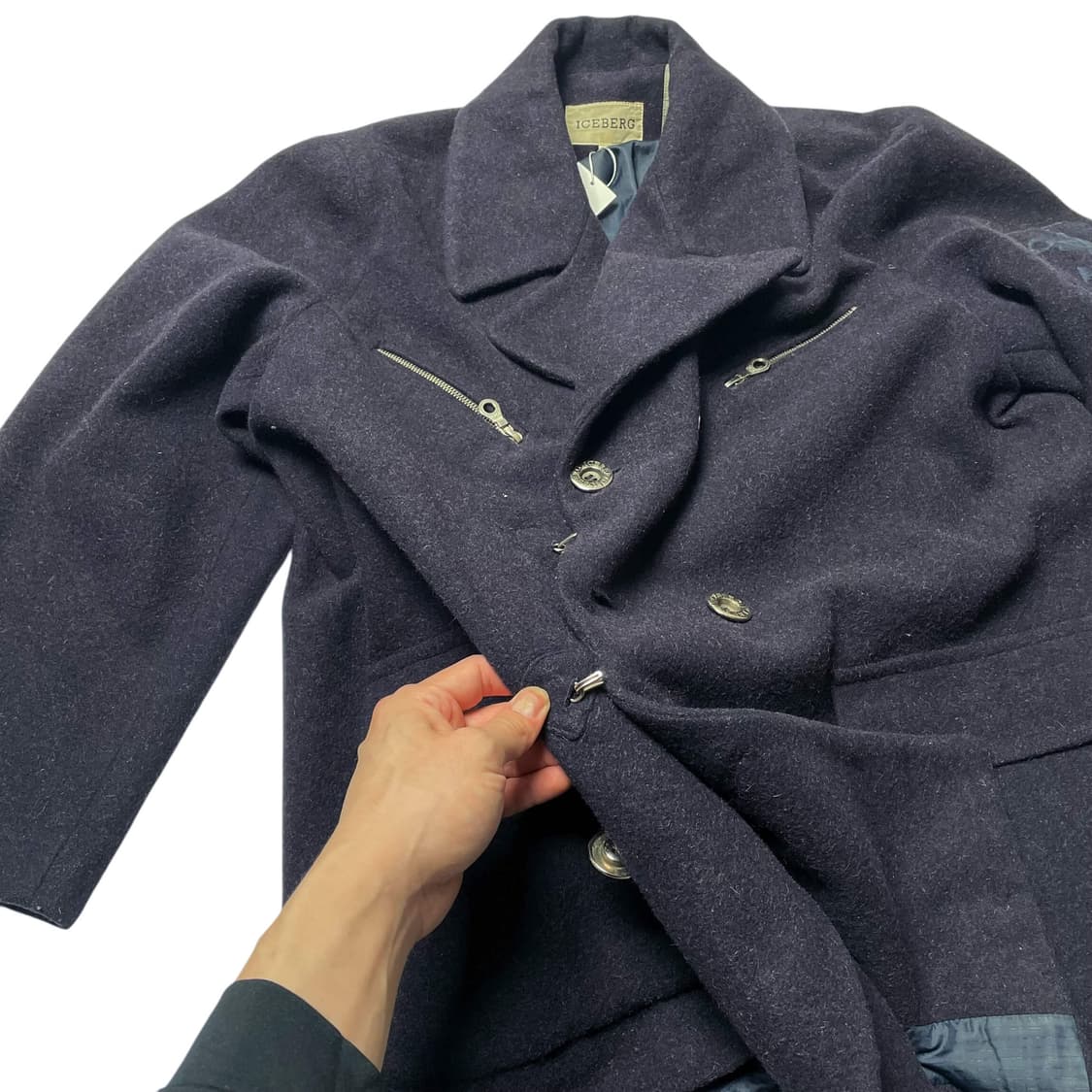 90's iceberg 대각지퍼 버튼 포인트 해군 코트 (italy) 상품이미지6
