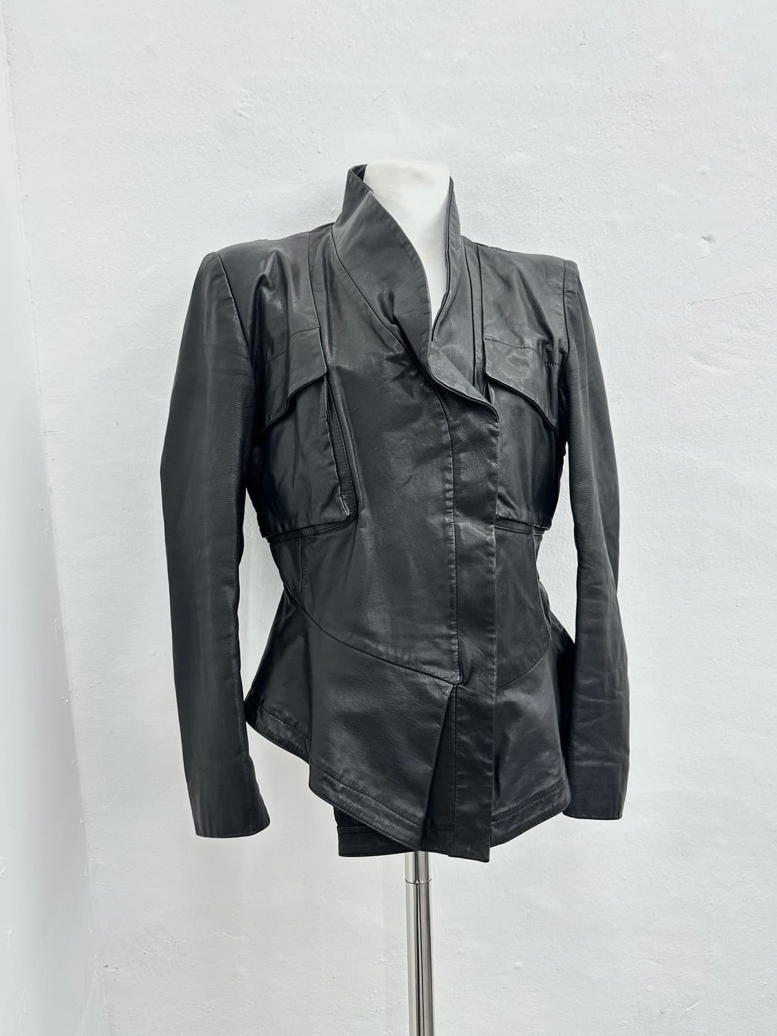 Asymmetric drape leather jacket  상품이미지1