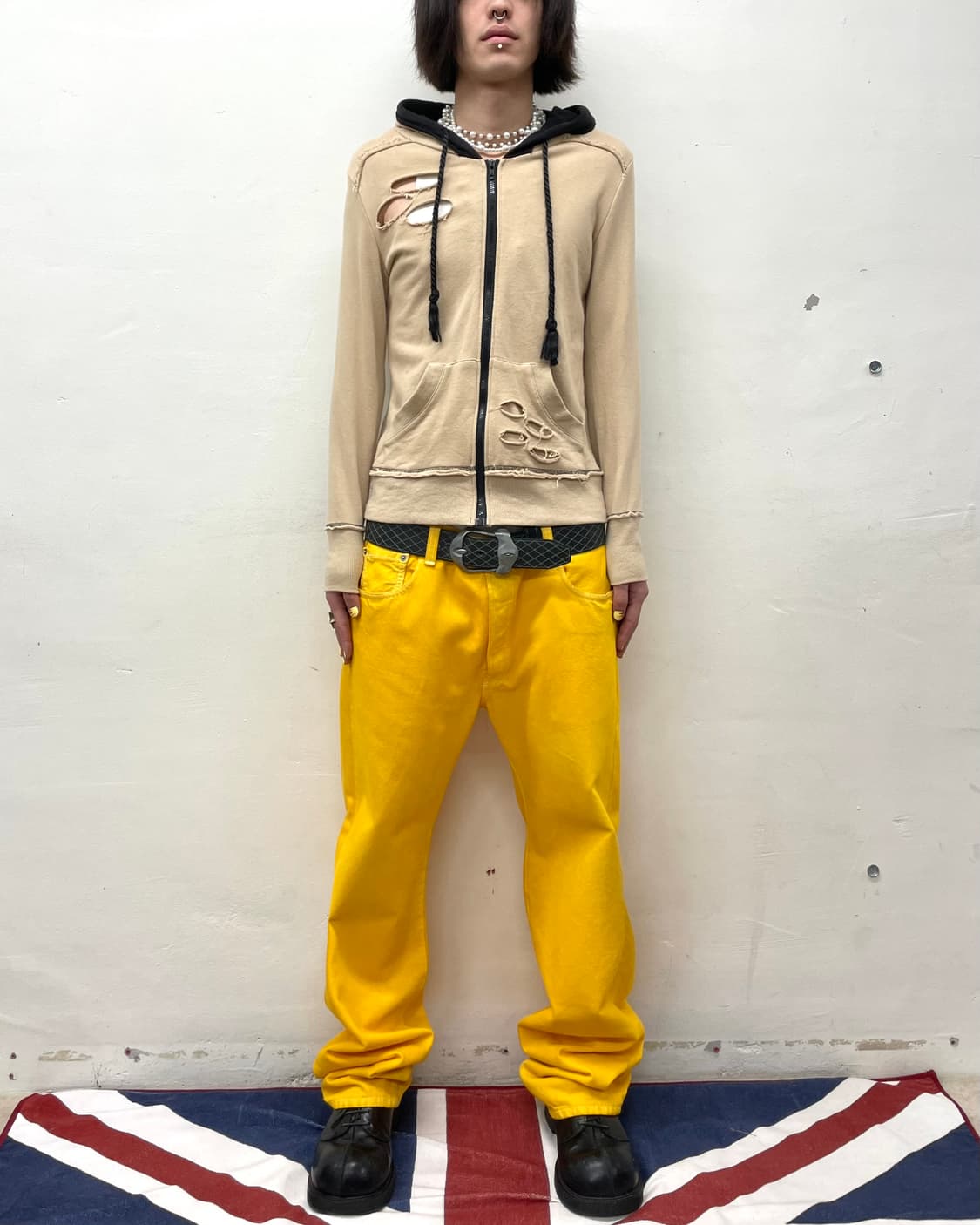 Distressed Rope Brown Hooded Zip-Up  상품이미지5