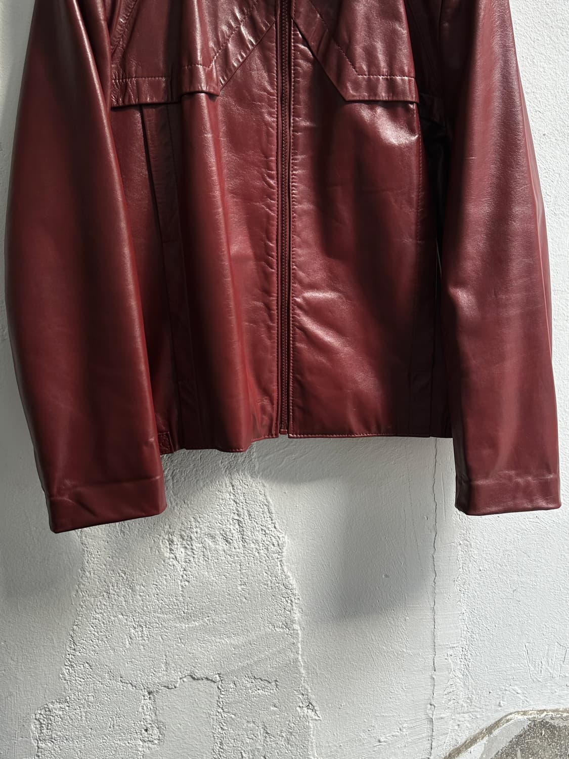 80's 빈티지 버건디 크롭 레더 자켓 라이더 자켓 파이트클럽st 상품이미지6