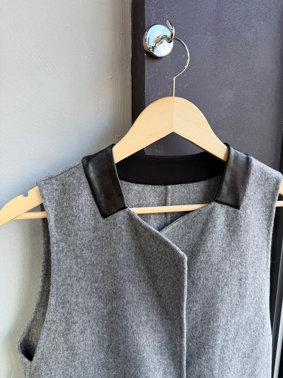 40/ 에르메스 레더 트리밍 울 코트 베스트 상품이미지3