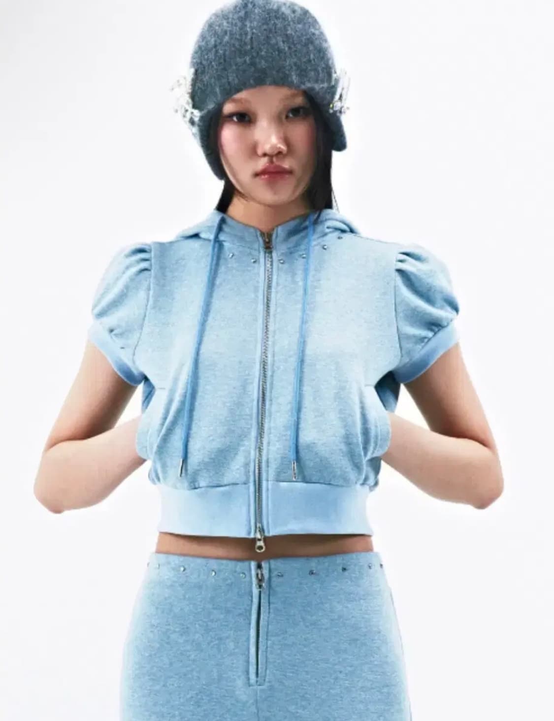 퓨레 페어리 후디 후드집업 metal blue 해린 레이 착용 상품이미지1