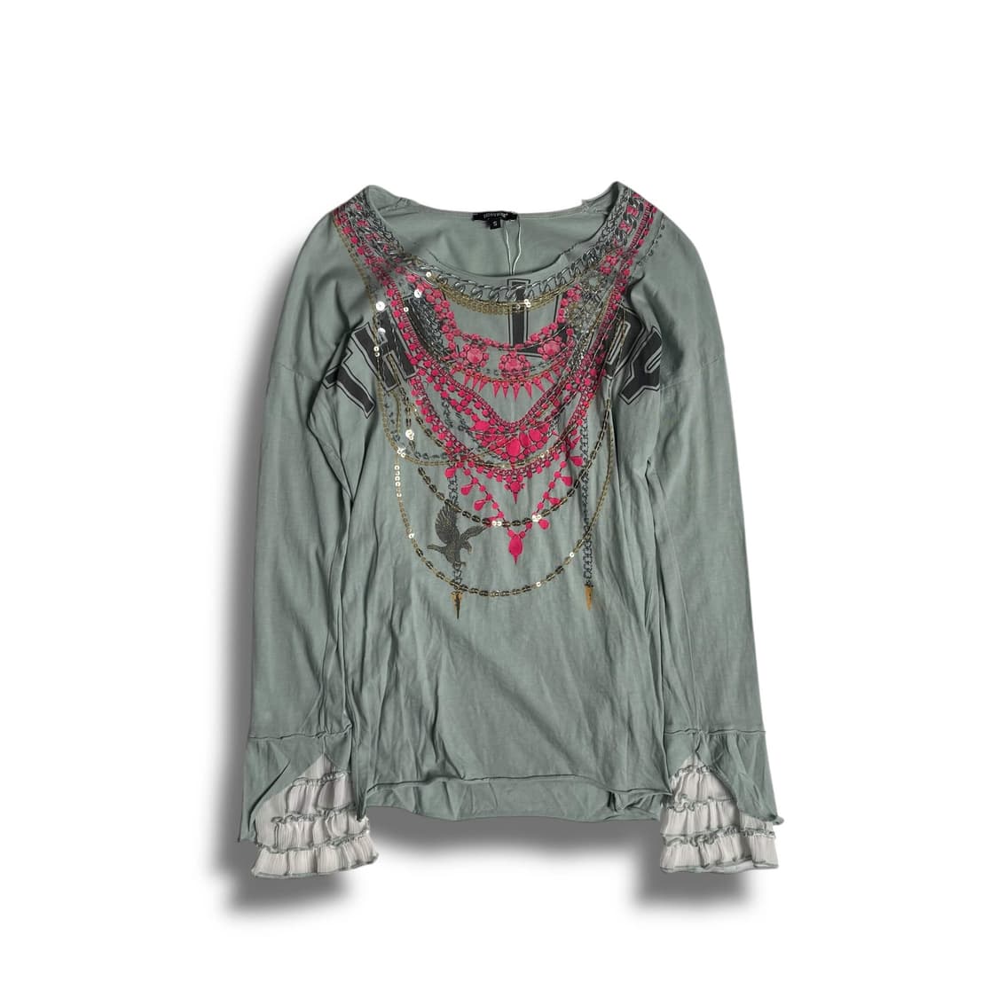 Denny rose 비즈 목걸이 러플 롱 슬리브 (italy)   상품이미지1