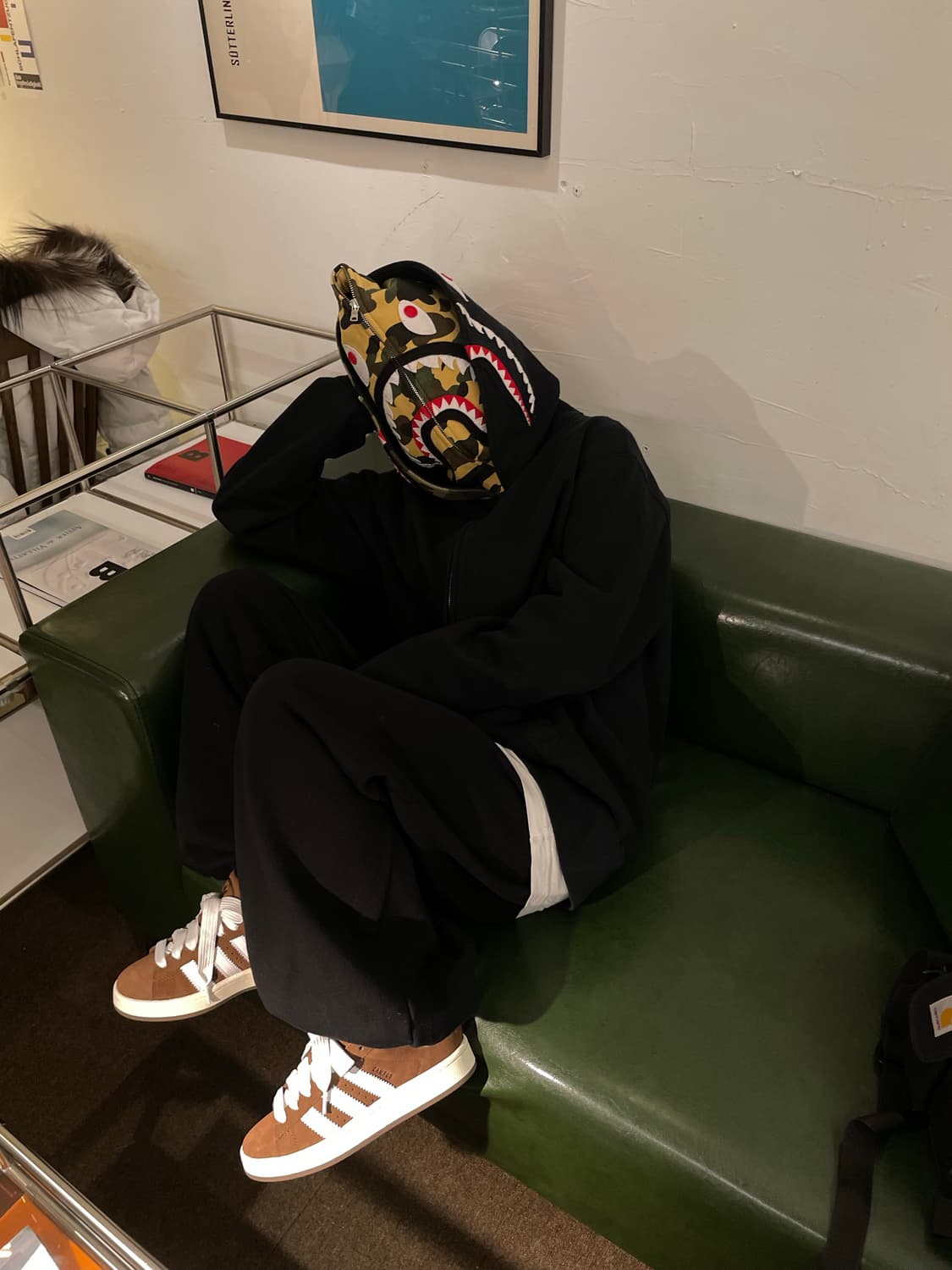 [L] 베이프 샤크 풀집업 더블후디 BK 상품이미지2