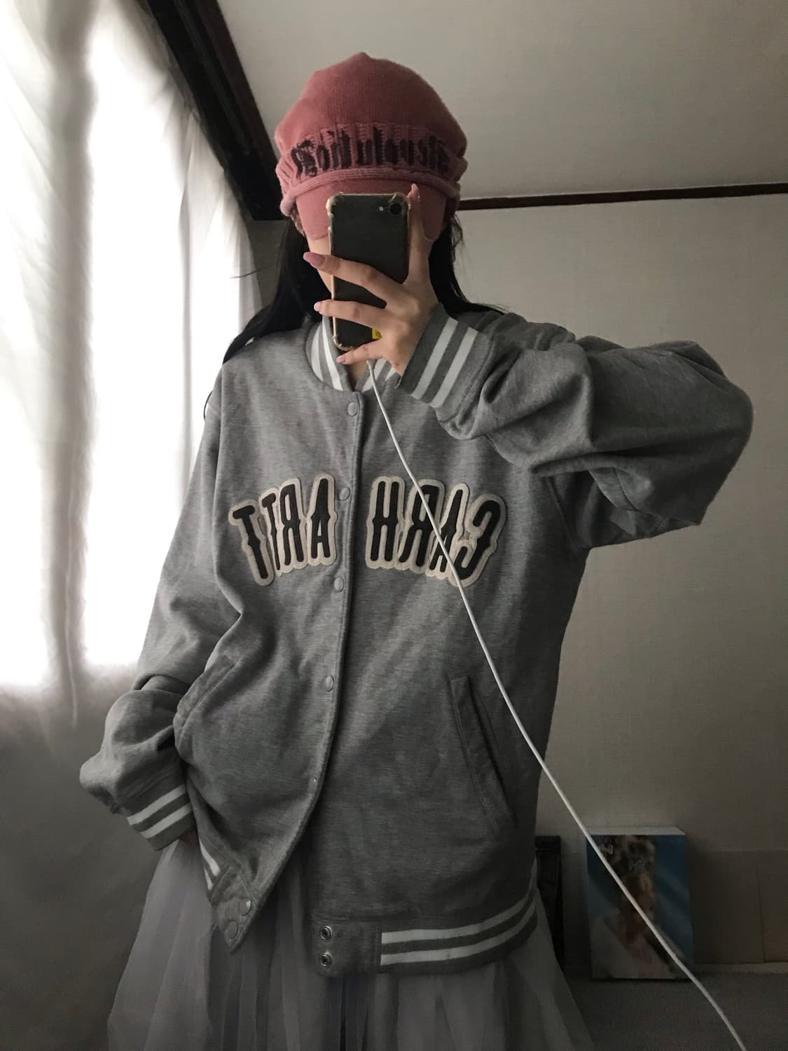 칼하트 그레이 빅로고 바시티자켓 상품이미지1