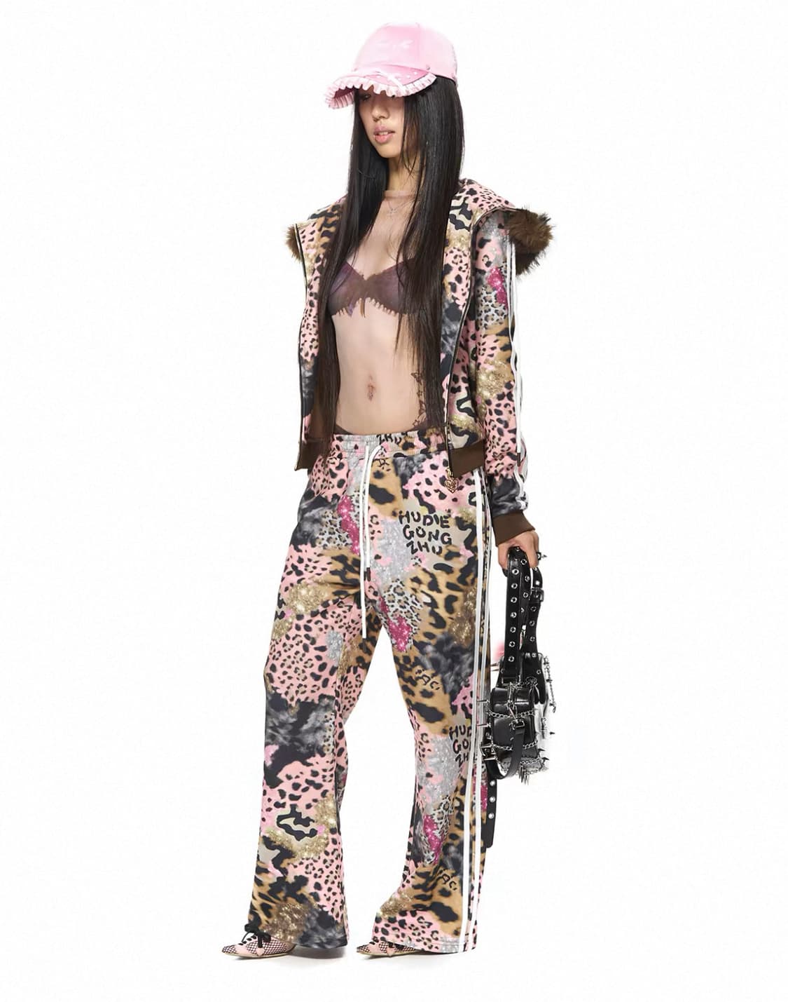 HuDieGongZhu 호피 트랙 팬츠 M 상품이미지3