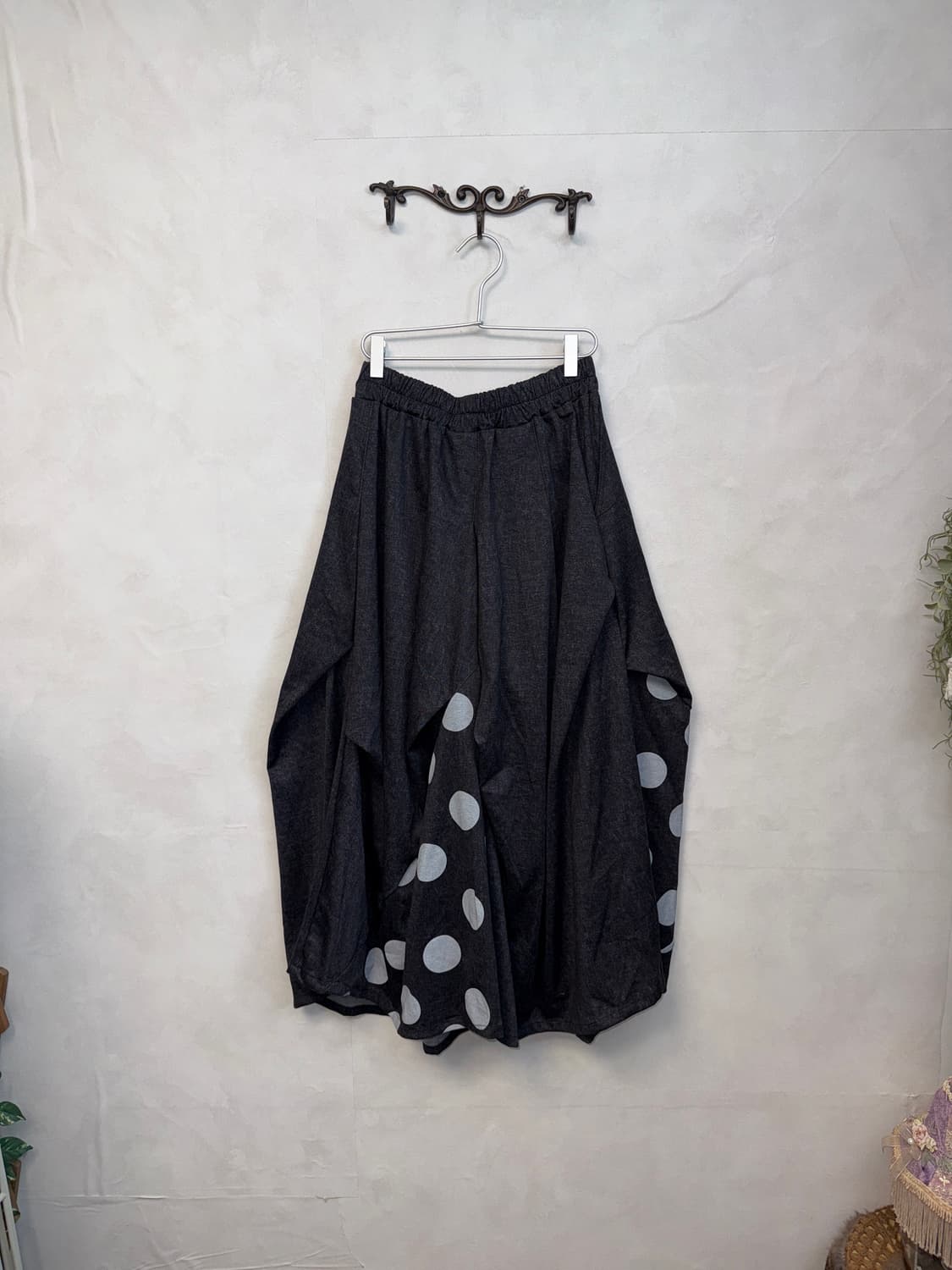 Denim blue dot shirring balloon skirt 상품이미지3