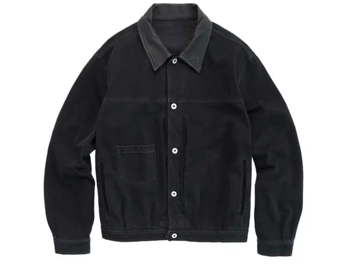 4) 폴리테루 유즈드 트러커 레더카라 자켓 블랙 상품이미지1