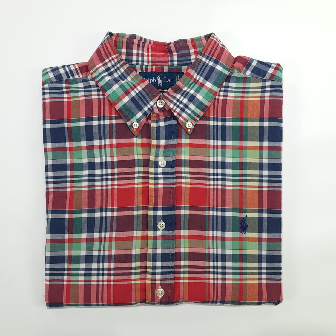 Co562 2XL 폴로 랄프로렌 버건디네이비 매드라스 반팔 셔츠 남방 상품이미지7