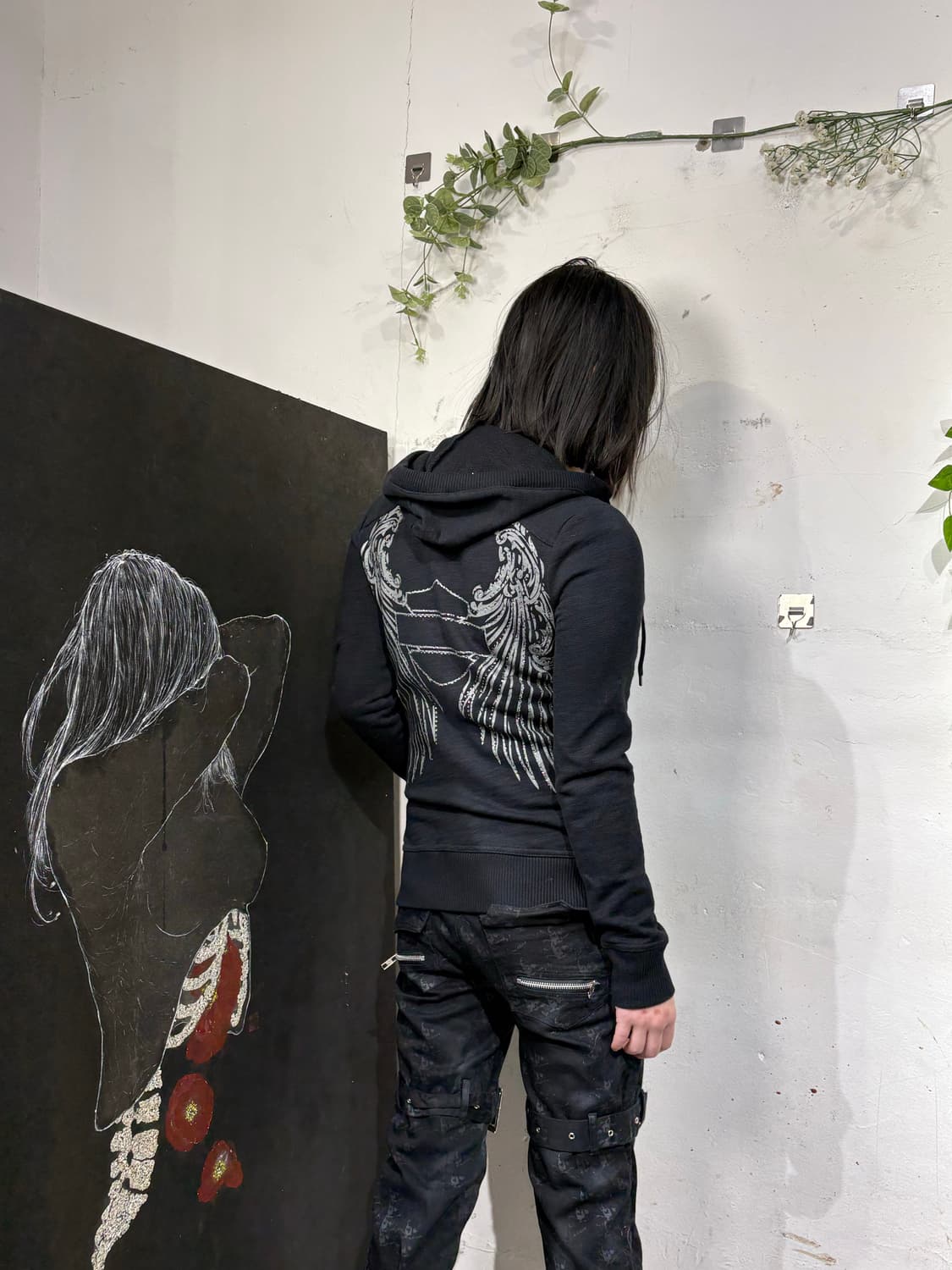 할리데이비슨 큐빅 y2k 날개 자수 후드 집업 XS 상품이미지5