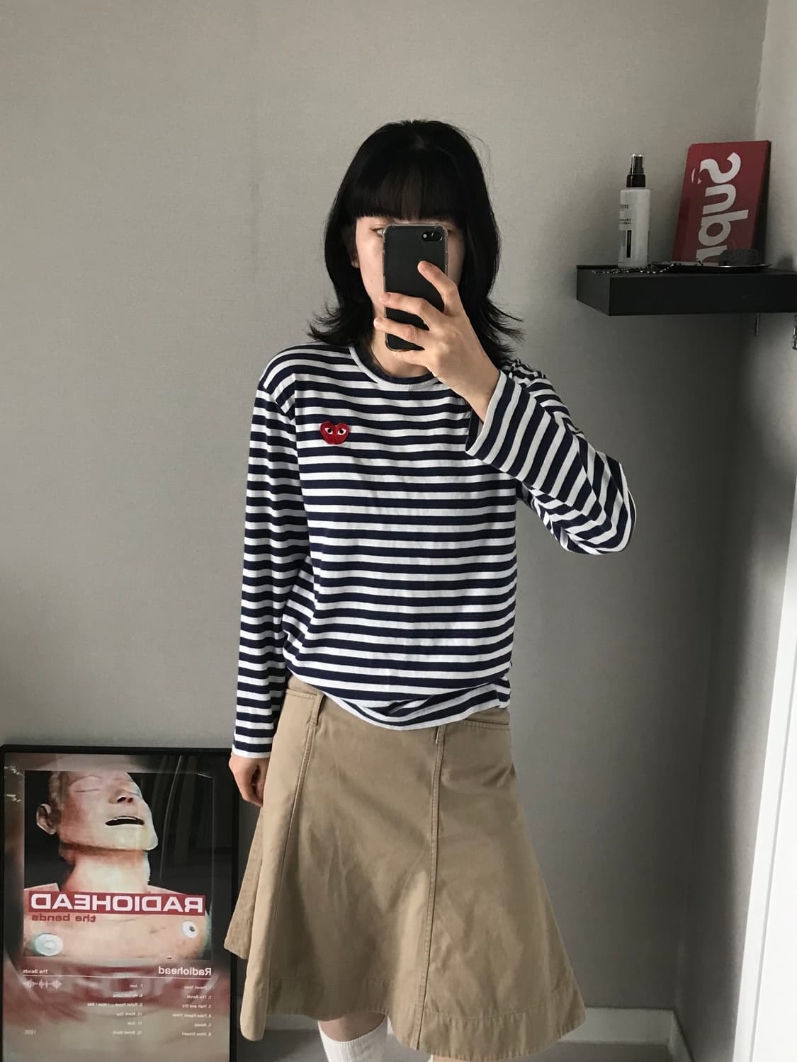 꼼데가르송 레드 와펜 스트라이프 네이비 긴팔티 AZ-T010 상품이미지1