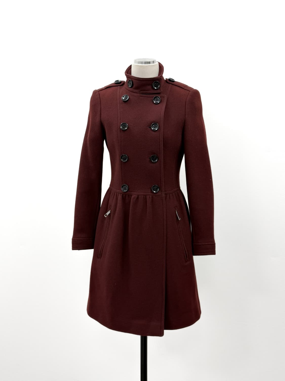 버버리 브릿 버건디 울 캐시미어 페플럼 코트 상품이미지1