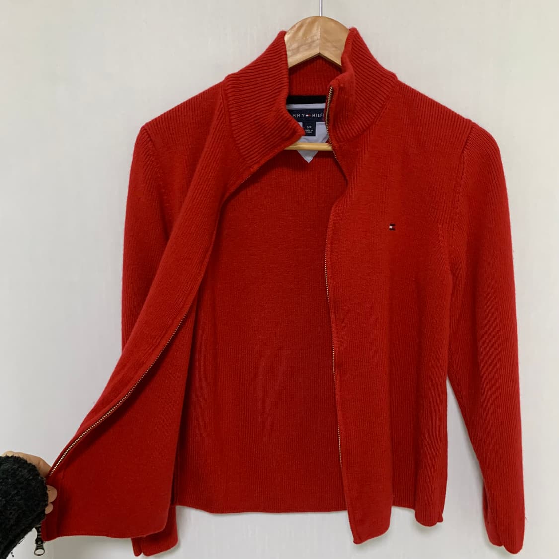 타미힐피거 레드 니트 집업 가디건 S 빈티지 여성 상품이미지4