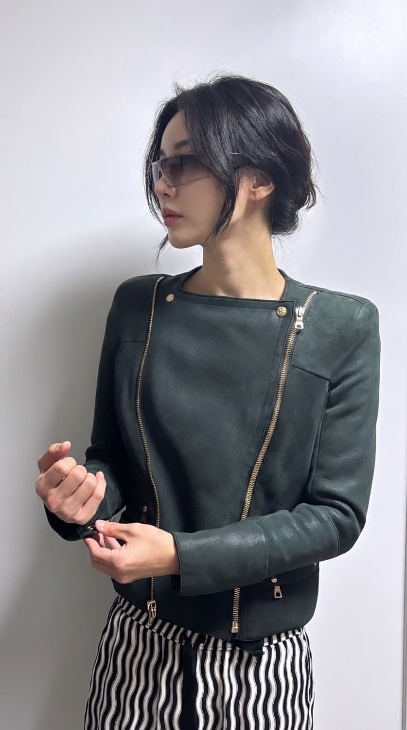 240 두쫀쿠) 발망 램스킨 시어링 무스탕 바이커 레더자켓 36사이즈 상품이미지1