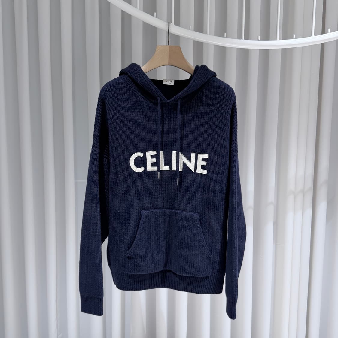 (A+/XS) / 셀린느 로고 리브드 울 후드 니트 스웨터 네이비 상품이미지1