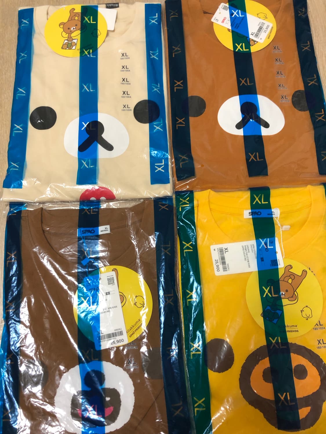 스파오 리락쿠마 콜라보 반팔 티셔츠 코리락쿠마 차이로이코구마 키이로이토리 상품이미지2