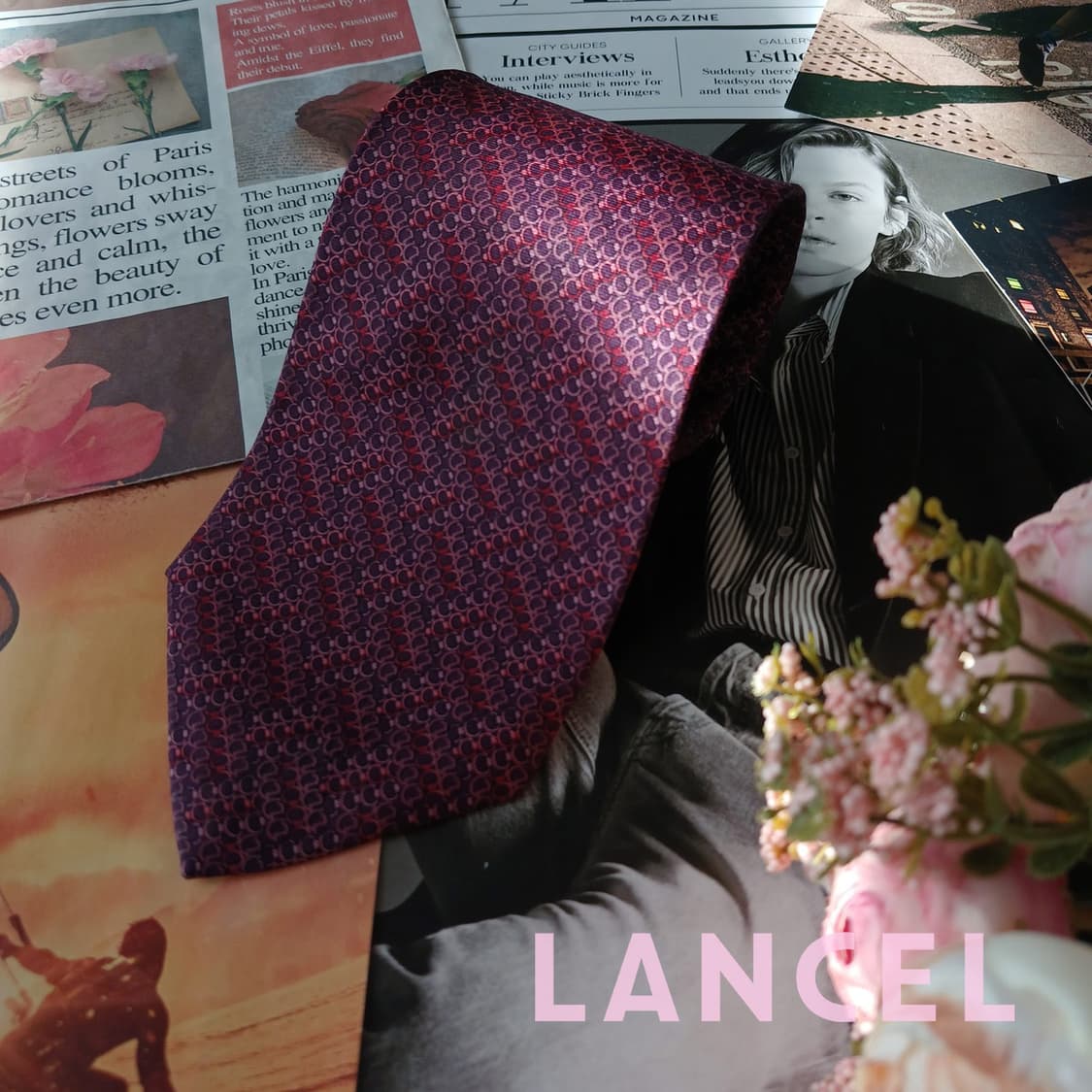 란셀 실크 퍼플 패턴 넥타이 9.6cm A등급 A19824 상품이미지2