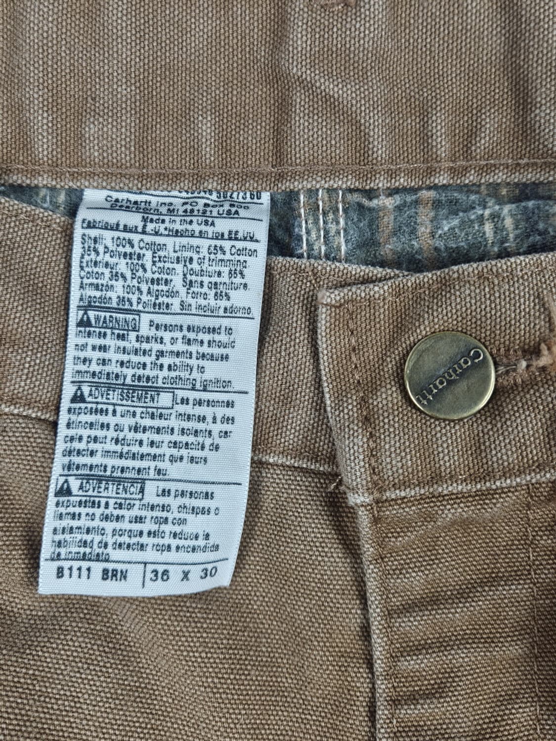 칼하트 헤비 플란넬 캔버스 카펜터 팬츠 ( 36 X 30 )/ 10048 상품이미지7