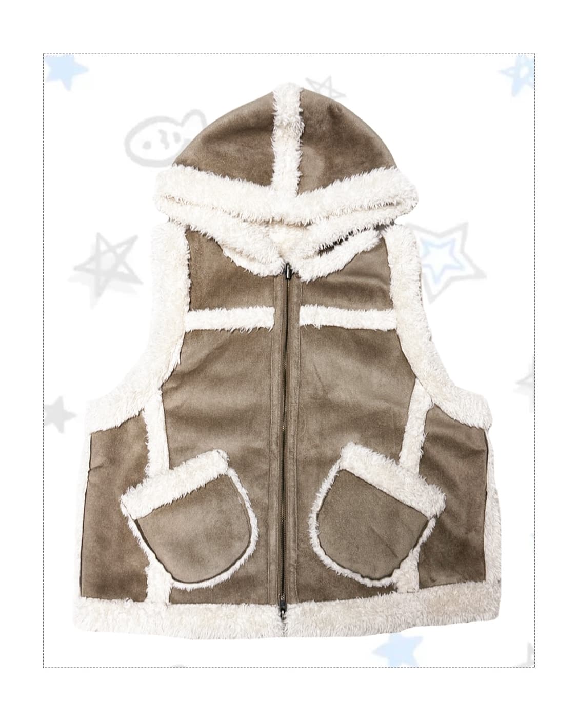 ︎테디 퍼 무스탕 후드 털조끼 베스트 상품이미지1