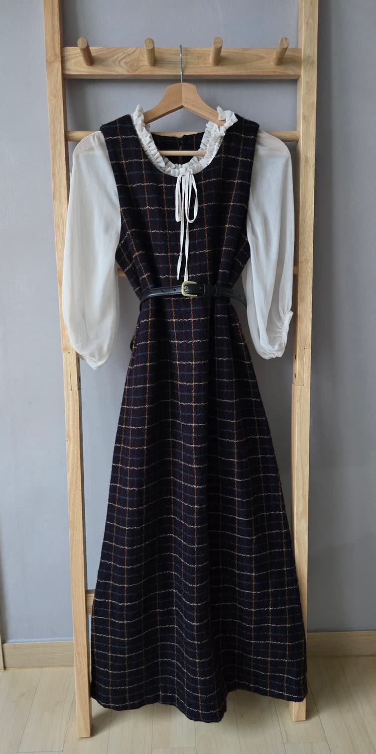 Roudy Flock Japan 울 체크 슬리브리스 롱원피스 상품이미지2