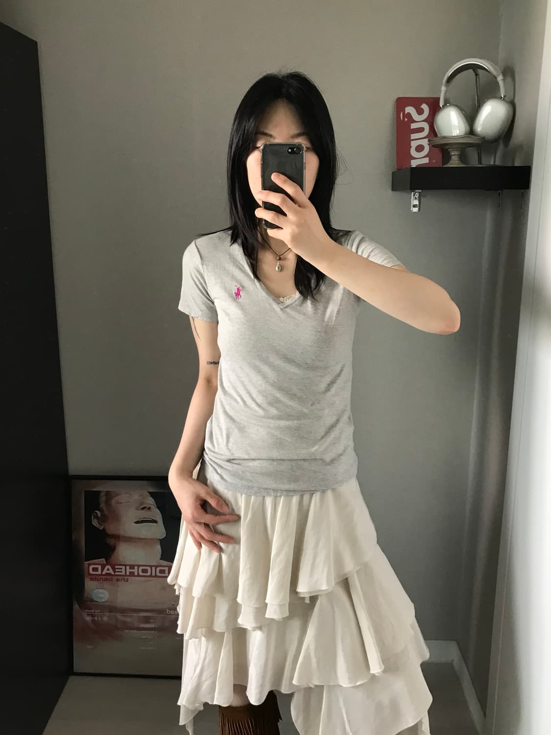 폴로 랄프로렌 포니 로고 브이넥 그레이 반팔티 상품이미지3