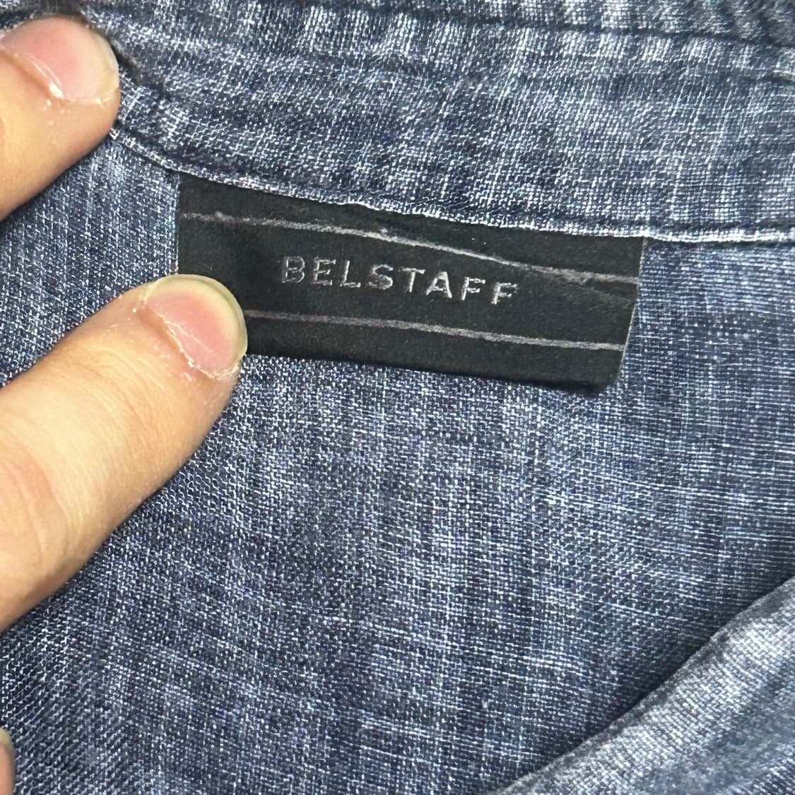 M 벨스타프 사선 포켓 네이비 워싱 린넨 셔츠 상품이미지4