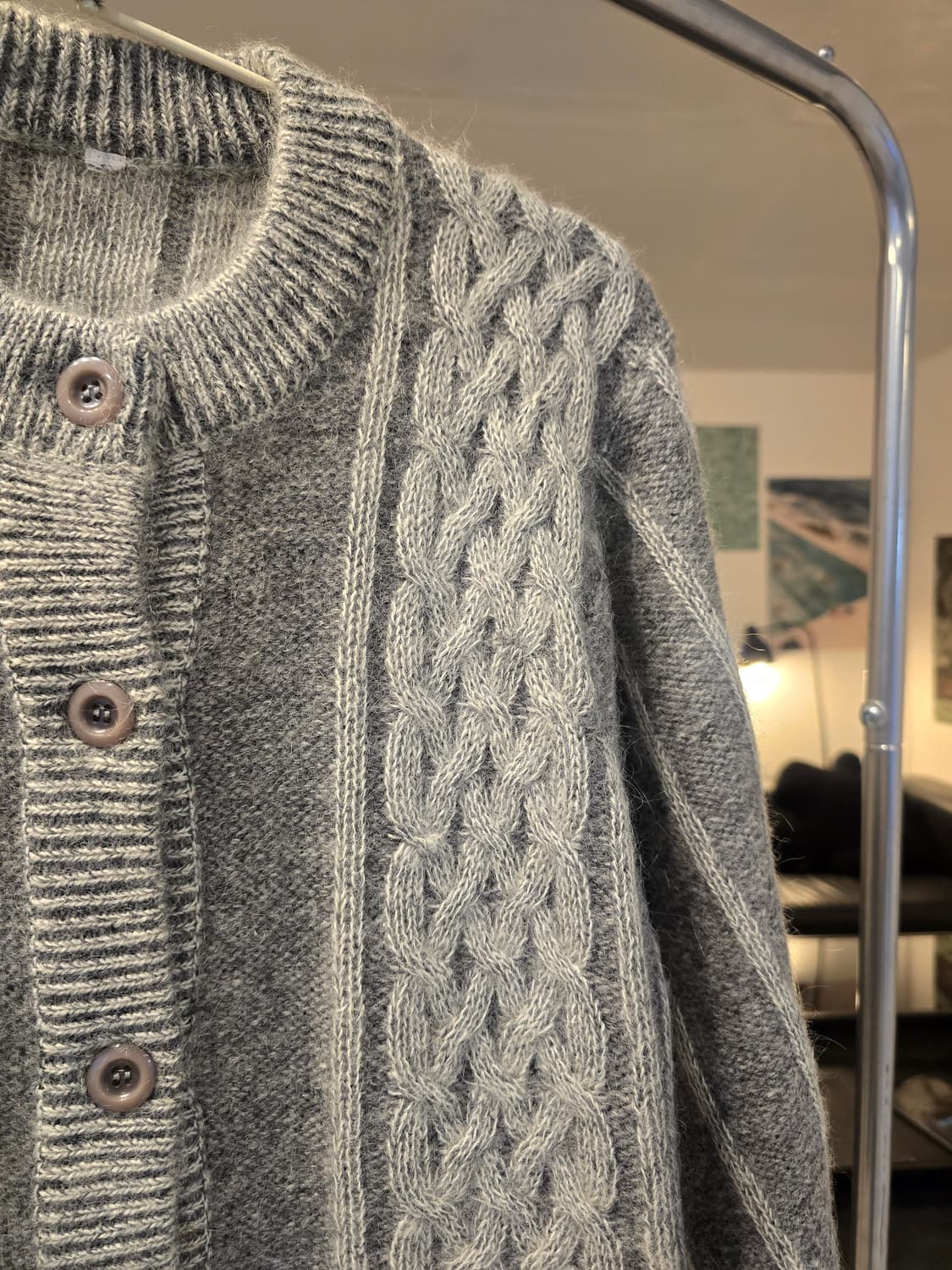 꽈배기 니트 가디건 회색 상품이미지2