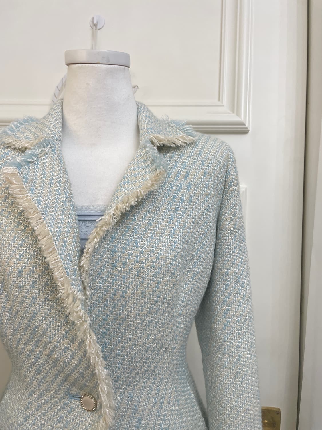 mint beige tweed one-button jacket 상품이미지8